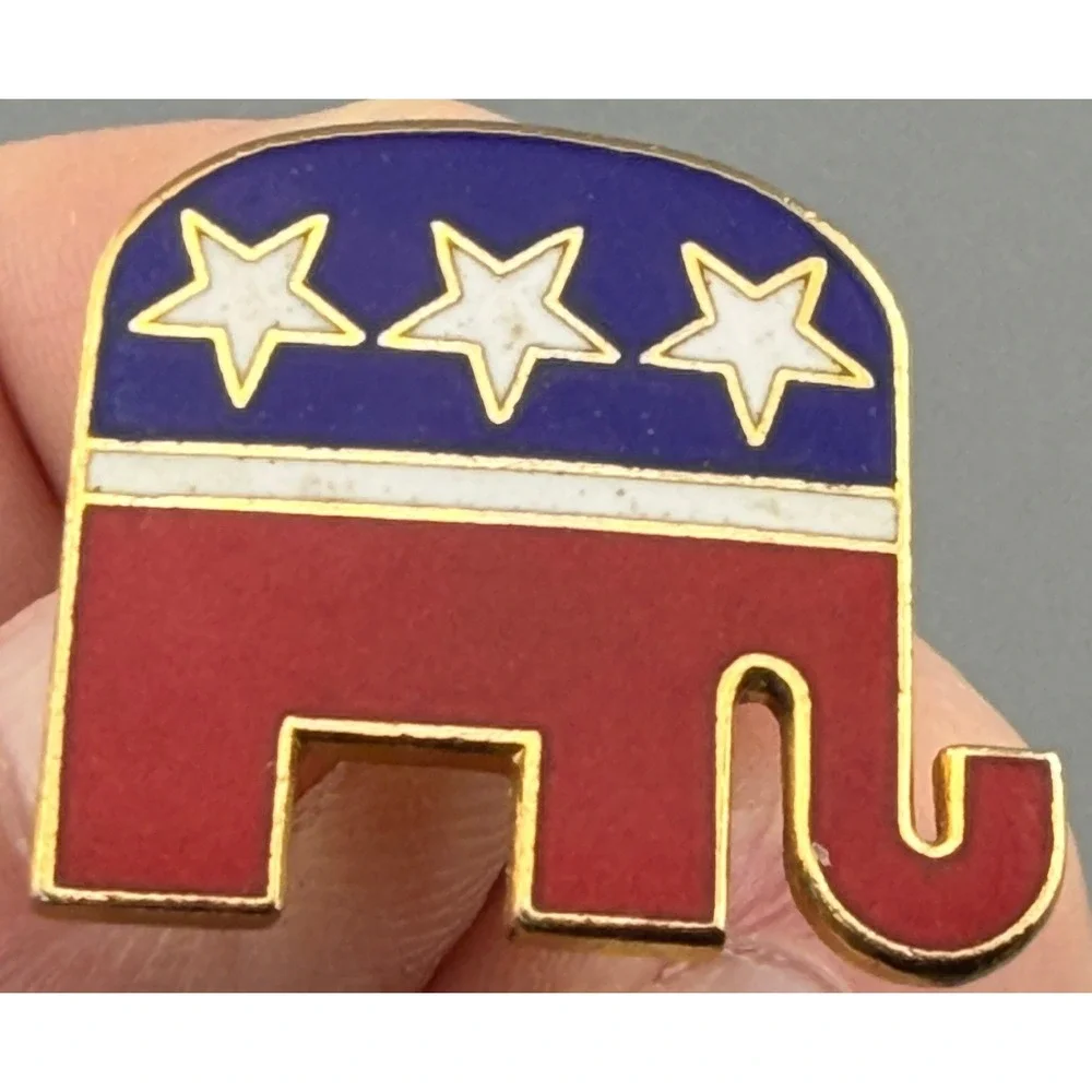 Vintage Pin Republican GOP Elephant Red White Blue Enamel Political Lapel Pin 1
